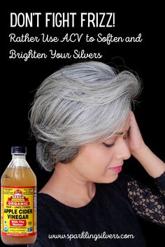 acv for gray hair Gray Hair Frizz Control, Acv For Hair, Acv Cleanse, Brighten Gray Hair, Benefits Of Acv, Acv Hair, Natural Silver Hair, Apple Cider Vinegar Hair Rinse, Hair Frizz Control