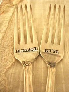 two forks with the words husband and wife written on them