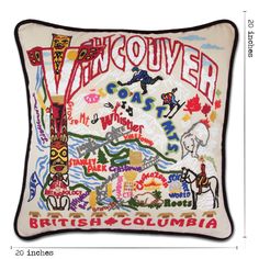 Vancouver Hand-Embroidered Pillow - catstudio Creative Pillows, Hand Embroidered Pillows, Big Pillows, Embroidered Throw Pillows, Toss Pillow, Vancouver British Columbia, City Wallpaper, Unisex Gifts, Whistler