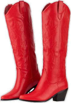 Red Polyurethane Boots With Round Toe, Trendy Red Synthetic Boots, Red Pointed Toe Faux Leather Boots, Pointed Toe Red Faux Leather Boots, Trendy Red Faux Leather Boots, Winter Red Faux Leather Boots, Red Faux Leather Winter Boots, Red Synthetic Boots, Fitted Red Synthetic Boots