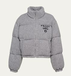 Prada Jacket, Grey Puffer, Prada Collection, Goose Feather, Cocktail Jacket, Logo Knit, Sporty Design, Dolce E Gabbana, Cashmere Wool