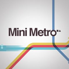 the words mini metro on a white background with colorful lines in front of it and an arrow pointing to the left