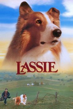 lass movie poster with dog and man on horseback in the background, from left to right