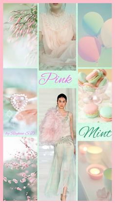 a collage of photos with pink and blue colors