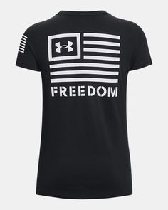 Super-soft, cotton-blend fabric provides all-day comfort|Ribbed collar Under Armour Tshirt, Black American Flag, Bday Wishlist, Cool Dirt Bikes, Cute Country Outfits, Cute N Country, Sports Shops, Unisex Shoes, Dirt Bikes