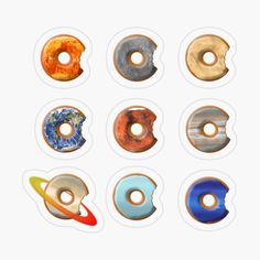 six donuts with different shapes and sizes on them stickers are arranged in a circle