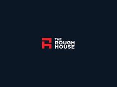 the rough house logo on a dark background with red and white letters in the middle