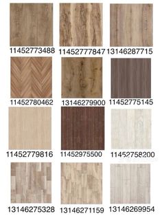 the different types of wood flooring in various colors and sizes, including brown, white,