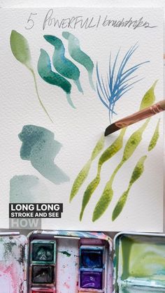 some watercolors are being used to paint plants