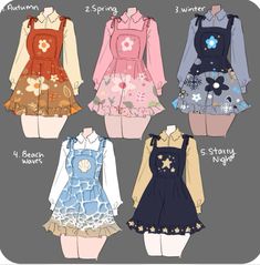 four different dresses are shown in the same color and size, each with flowers on them