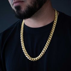 12mm Men's Gold Chain, 14k Gold Over 925 Silver Cuban Link Chain   Do you want to add a touch of glamour to your day-to-day outfit? Then this 12mm 14k gold Cuban link chain is the perfect solution for you. It has an excellent weight and shine thanks to the thick solid links and lengths that ranges from 20 to 26 inches. The perfect choice for any occasion! -Exquisitely crafted from pure 925 silver, coated with a thick layer of 14k gold to obtain the exact look and finish of gold -100% real and hi Silver Mens Necklace, Silver Cuban Link Chain, Gold Necklace For Men, Gold Cuban Link Chain, Wallpaper Ios, Mens Necklace, Gold Bond, Gold Chains For Men, Mens Silver Necklace