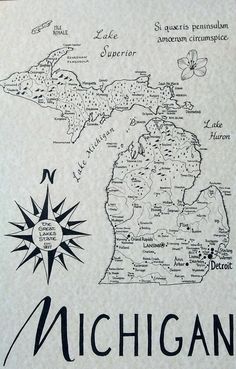 the michigan state map is shown in black and white