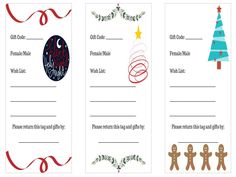 three christmas gift tags with different designs