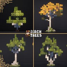 four different images of a tree made out of legos