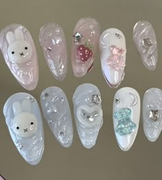 Korean Art Nails, Miffy Inspired Nails, 3d Miffy Nails, Nails Cute Korean, Newjeans Nails, Miffy Nails, Asian Nails, Nails Cute, Racun Shopee