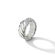 David Yurman sterling silver 10mm sculpted cable ring with diamonds weighing .43cts Sterling Silver Pave Diamonds, 0.44 total carat weight, Ring, 10mm Cable Ring, Bridal Engagement Rings, Engagement Ring Styles, Diamond Eternity, Ring Size Guide, Diamond Sizes, David Yurman, Signature Design, Ring Size 7