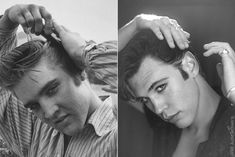 black and white photos of two men, one with his hair combed