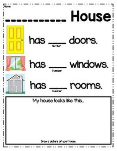 a house has doors and windows has rooms worksheet for students to practice their writing skills