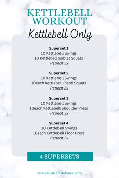 the kettlebell workout plan is shown with instructions for how to do it and what to use