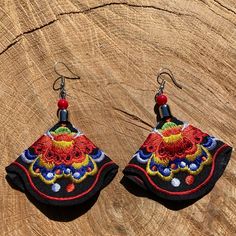 Embroidered Earrings Felt Embroidery Earrings, Red Embroidered Festival Jewelry, Red Embroidered Jewelry For Festival, Apple Watch Silicone Band, Embroidered Earrings, Embroidered Jewelry, Chloe Sunglasses, Embellished Belt, Flower Drop Earrings