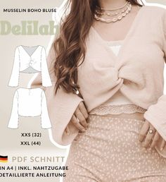 Knitting Needle Size Chart, Muslin Blouse, Vestiti In Jeans, Graduation Style, English German, Sewing Instructions, Knitting Needles Sizes, Blouse Pattern Sewing, Bohemian Look