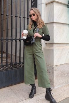 jumpsuits for women, jumpsuit fashion, ultra versatile, wedding chic, wedding outfit ideas, wedding ootd, pleated, jumpsuit, feminine jumpsuit, tomboy chic, sustainable fabric, fall fashion, fall ootd, fall style, sustainable fashion, fall wardrobe, fall accessories, everyday wear, fall dresses, transitional pieces, fall inspo, ootd, outfit of the day, comfy and chic, floral fits, cottage core aesthetic, versatile style, capsule wardrobe Jumpsuit Outfit Utility, Jumpsuit Women Casual, Green Denim Jumpsuit Outfit, Styling Utility Jumpsuit, Olive Green Jumpsuit Outfit Casual, Utility Jumpsuit Outfit Winter, Utility Outfit Street Styles, Black Utility Jumpsuit Outfit, Utility Style Women