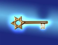 a golden key with a star of david on it is shown in the middle of an image