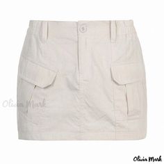 Olivia Mark - White Pocketed Workwear Mini Skirt with Low Waist and Form-Fitting Design Korean Skirts, Streetwear Skirt, Grunge Skirt, Short Pollera, Workwear Shorts, Street Y2k, Utility Skirt, High Waisted Denim Skirt, Micro Skirt