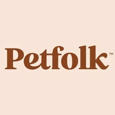 the logo for petfolk is shown in brown and white letters on a pink background