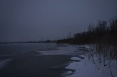 the water is frozen and covered with snow