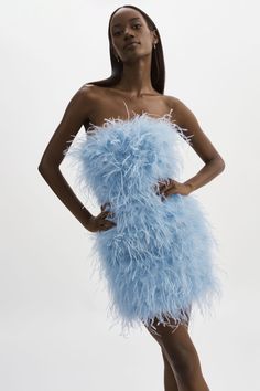 TRIANA | Feather Dress – LAMARQUE Blue Feather Trim Dress, Blue Feather Dress, Feather Dresses, Feather Cocktail Dress, Birthday Fit, Feather Fashion, Birthday Fits, Pink Color Schemes, Bachelorette Party Themes