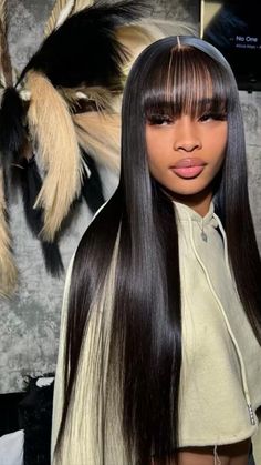 Straight Wig With Bangs, Straight Human Hair Wig, Frontal Wig Hairstyles, Wig Straight, Quick Weave Hairstyles, Hair With Bangs, Dope Hairstyles, Wig With Bangs