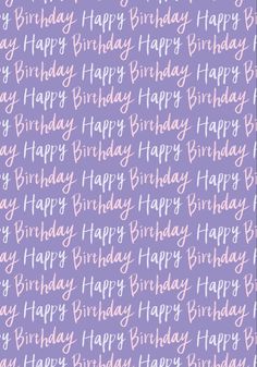 a birthday card with the words happy birthday written in white and pink on purple background