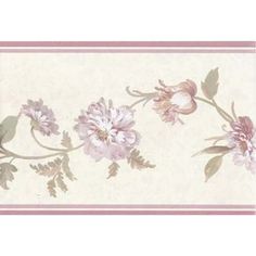 a wallpaper with flowers and leaves in pinks, creams and greens on a white background