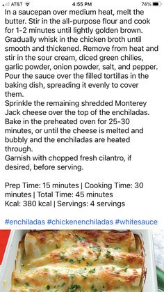 the recipe for chicken enchiladas is shown in an image above it's description