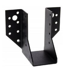 a pair of black metal brackets with holes on each side and one hole in the middle