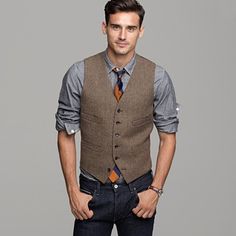 Brown Vest Outfit, Vest Outfits Men, Herringbone Vest, Tweed Vest, Mens Fashion Smart, Vest And Tie, Men Wear, Cooler Look, Sharp Dressed Man