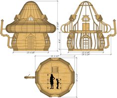 some kind of wooden structure that looks like it is made out of wood and has two people standing in front of it