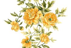 an illustration of yellow flowers with green leaves on a white background for decoration and design