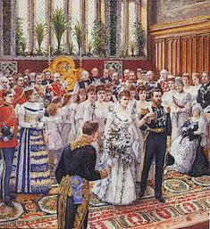 a painting of a group of people in formal dress