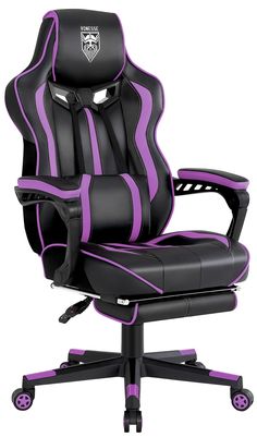 PRICES MAY VARY. 🎮Multiple Function of Racing Chair: Reclining mechanism feature that allows users to lock backrest in any reclining position between 90° and 160°. Removable lumbar cushion with 3 setting massage function keeping you comfort after long hours of working and gaming. Adjustable height to fit different height of customers, 360-degree swivel casters that can move smoothly and quietly on floor. 🎮Ergonomic Design of Computer Chair: Thick padded backrest and wide seat take each custome Purple Gaming Chair, Pc Gaming Chair, Gamer Chair, Racing Chair, Purple Bedrooms, Races Style, Chair With Footrest, Futuristic Furniture, Computer Gaming