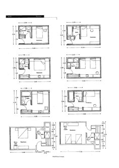 the floor plan for an apartment with four separate rooms and two living areas, including one bedroom