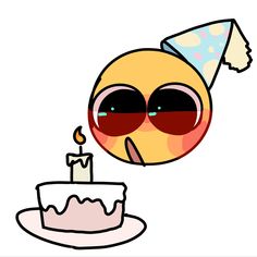 a cartoon sun with sunglasses blowing out the candles on a cake that is sitting on a plate