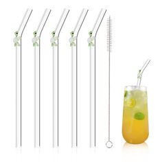 five different types of drinking straws and one with a lemon