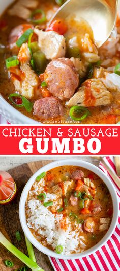 chicken and sausage gumbo soup in a white bowl