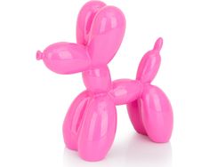 a pink balloon dog sitting on top of a white floor