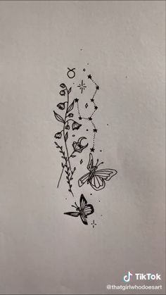 a drawing of butterflies and flowers on a sheet of paper with the words, butterfly tattoos