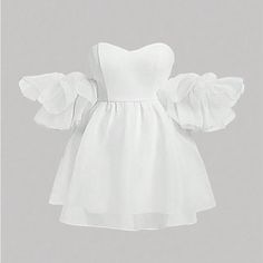 My Daughter Bought 2 Of These And Then Changed Her Mind. Both Are Unworn And Still In The Packaging Adorable Ruffled Sleeves Both Are 0x Which Is Equivalent To A Size 14 White Mini Dresses, Rayon Pants, Jelly Shoes, Shein Dresses, Ruffled Sleeves, Pajama Shirt, Mini Dresses, White Mini Dress, My Daughter