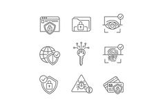 different types of security icons are shown in this set, including keys, shield and other items