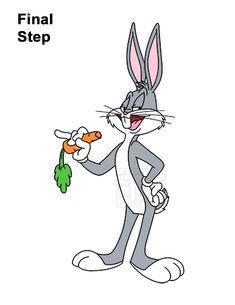 a cartoon rabbit holding a carrot and pointing to it's left side with the words final step